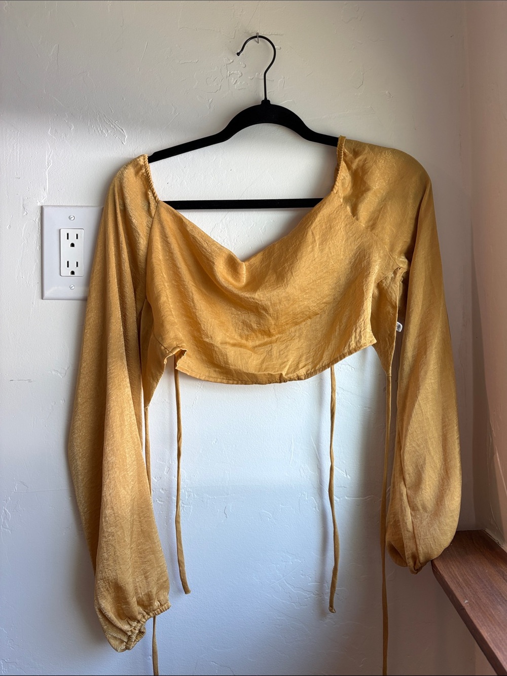 Le Lis Mustard Tie-Front Long Sleeve Crop Top